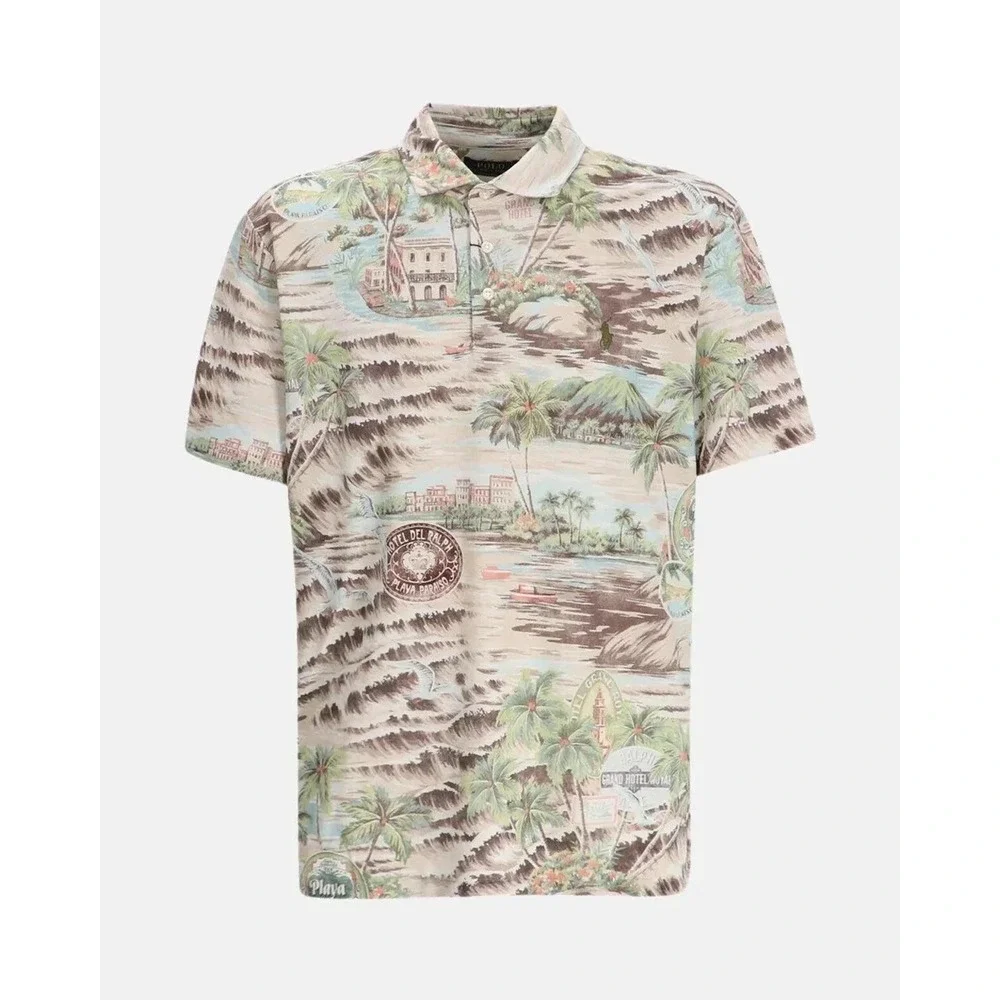 $168 Polo Ralph Lauren Men's Classic-Fit‎ Beach-Print Mesh Polo Shirt, Brown, L
